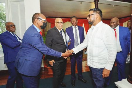 President Irfaan Ali (right) meeting members of the Nigerian business group
(Office of the President photo)
