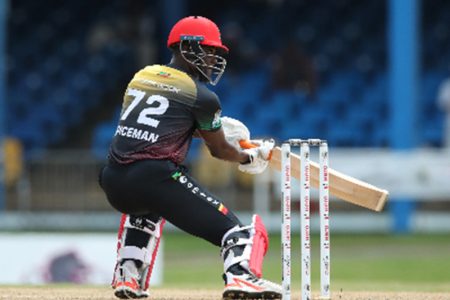 Andre Fletcher gathers runs behind square on the off-side during his unbeaten 45 yesterday. (Photo courtesy Getty/CPL) 
