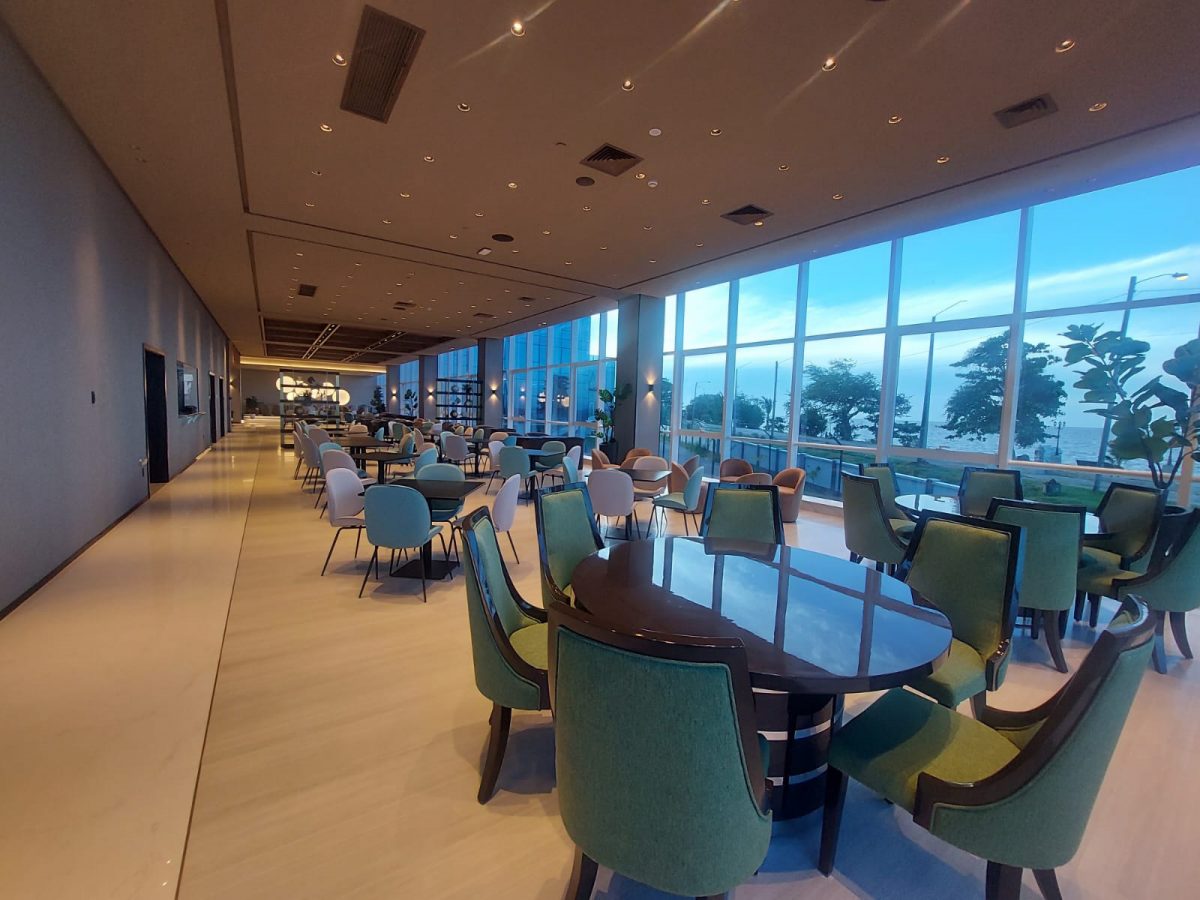 A section of the restaurant that overlooks the Atlantic Ocean