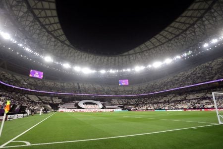 General view inside the stadium before the match. The match is the first to take place at the stadium, which will host the World Cup 2022 final. REUTERS/Ibraheem Al Omari