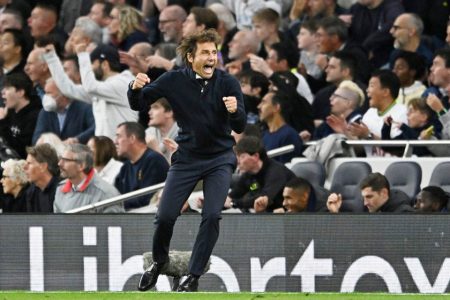 Tottenham Hotspur manager Antonio Conte celebrates after Son Heung-min scores their fifth goal REUTERS/Tony Obrien.