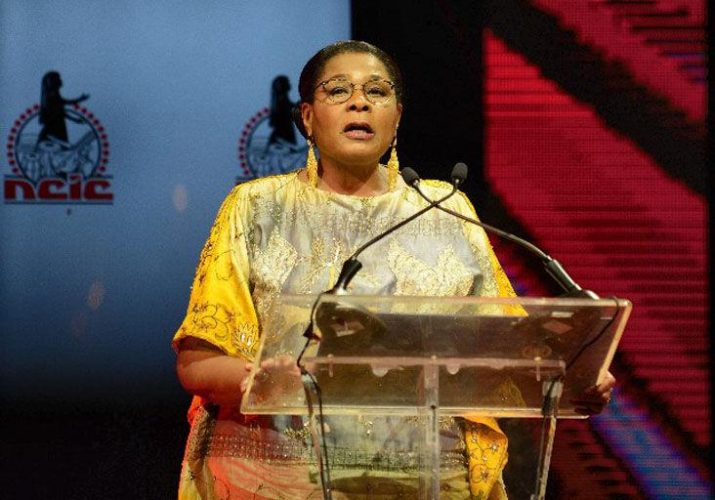 President Paula-Mae Weekes addresses the audience at the Divali Nagar, Chaguanas, on Wednesday night.