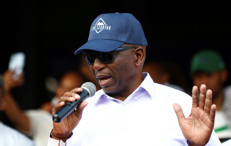 FILE PHOTO: Sam Matekane, leader of Lesotho's Revolution For Prosperity (RFP) political party addresses his supporters as counting of votes continues, following the Lesotho's parliamentary election in the capital Maseru, Lesotho, October 8, 2022. REUTERS/Siphiwe Sibeko/File Photo