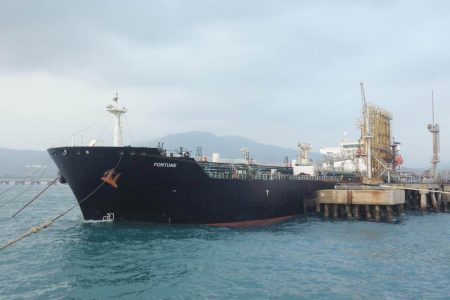 An export market bound oil tanker departing Venezuela