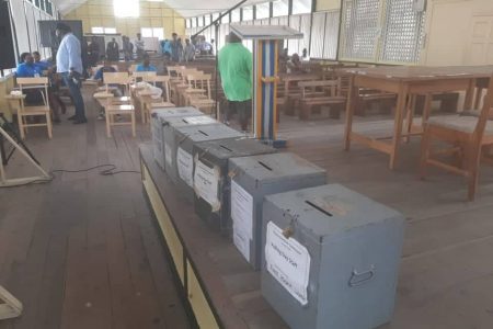 Ballot Boxes-   Seemingly prepared to hold elections yesterday, ballot boxes were placed at the venue. 