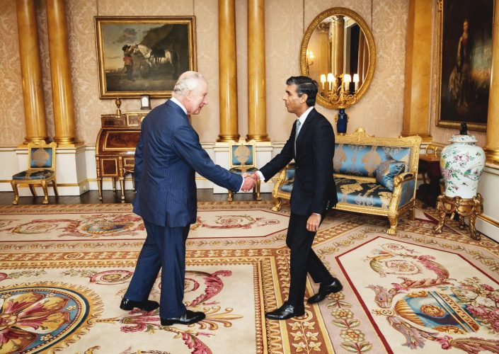 Britain’s King Charles III (left) greets newly appointed Conservative Party leader and incoming prime minister Rishi Sunak during an audience at Buckingham Palace in London on Oct 25, 2022, where Mr Sunak was invited to form a government. (Reuters photo)