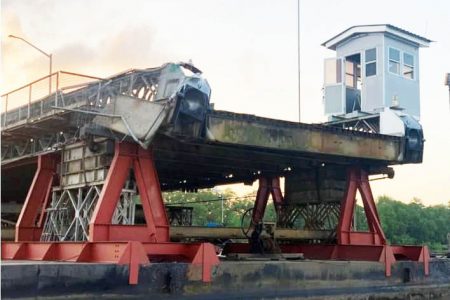 Damage to the Demerara Harbour Bridge and the vessel as a result of the accident. (BoI report pictures)