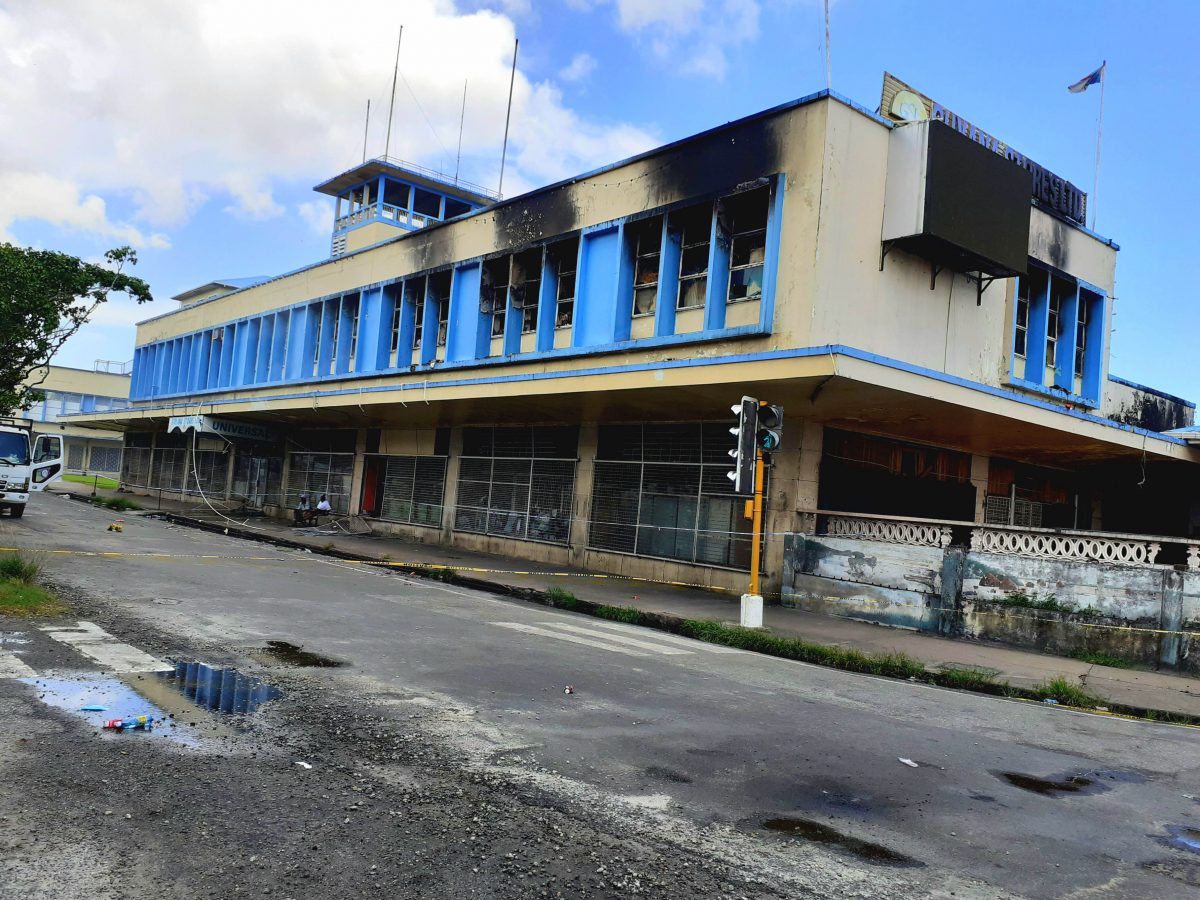 The section of the Guyana Stores building that was ravaged by the fire 