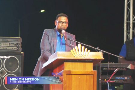 President Irfaan Ali during his address at the launching of the 1000-Man initiative
