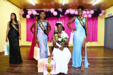 From left: First runner-up Arianna Fraser, Miss Regional Division Five Police Scout Queen Quayana Hetymia and second runner-up Sarah Sharpe. Other contestants are also seen in the photograph. (Photo by Sergeant Alana Lewis)
