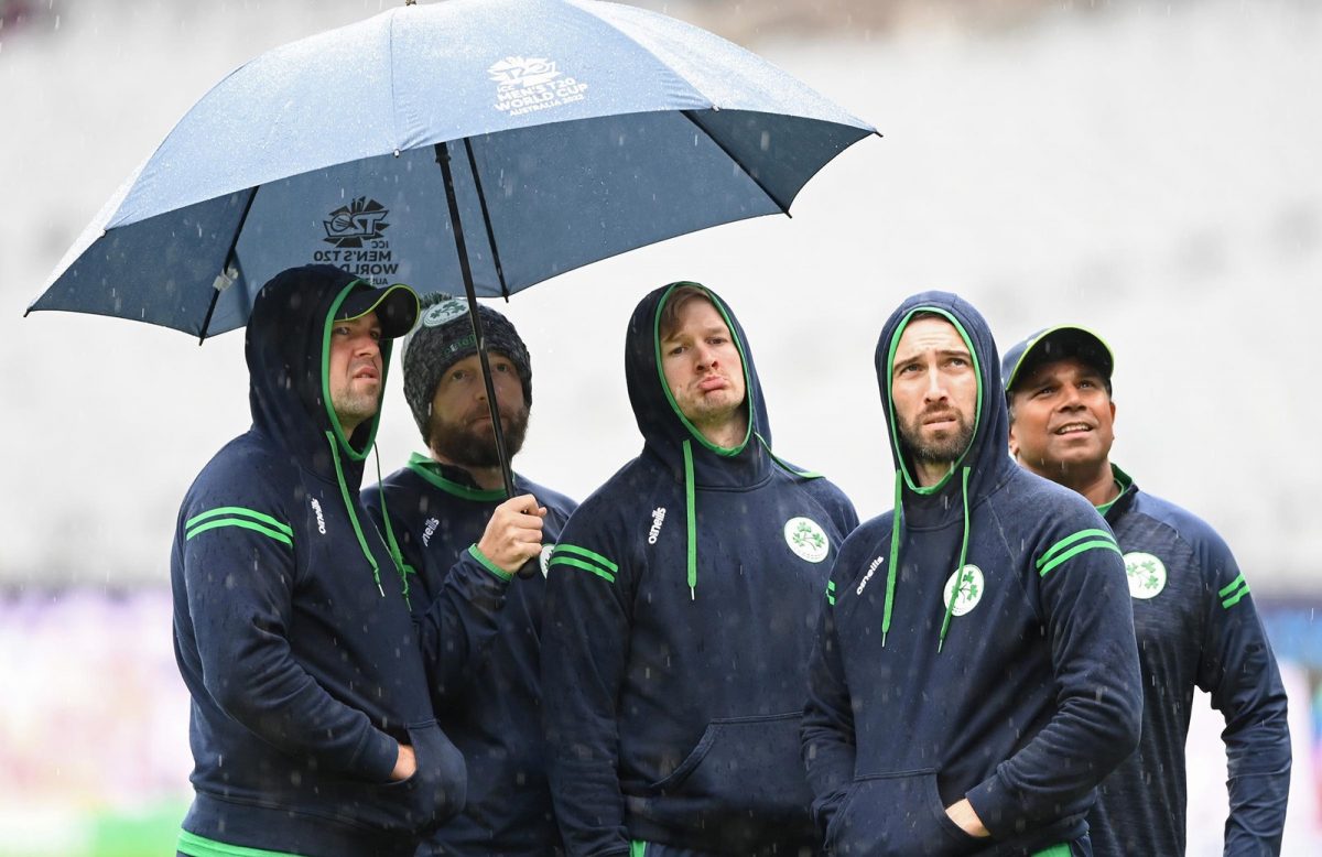 The umbrellas came out yesterday as the Ireland/Afghanistan encounter was washed out. (Photo courtesy Twitter)