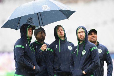 The umbrellas came out yesterday as the Ireland/Afghanistan encounter was washed out. (Photo courtesy Twitter)