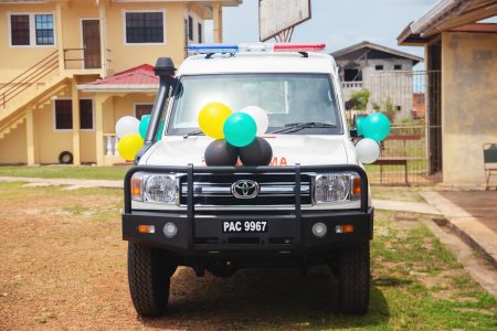 The ambulance that was handed over to the Ituni Health Centre.