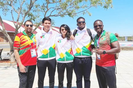 Badminton players, Narayan Ramdhani, Priyanna Ramdhani and Akili Haynes en route to Asuncion, Paraguay. The three athletes, who will swing into action today, are part of the 22-member contingent that will take part in the X11 edition of the South American Games which kicks
off today with Paraguay playing host until October 15.