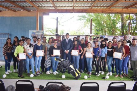 Minister of Culture, Youth and Sport, Charles Ramson Jr on Friday presented Certificates of Historic Achievement to 110 students from Anna Regina Multilateral Secondary,  President’s College, Wisburg Secondary,  Friendship Secondary and Rosignol Secondary schools at Nexgen Golf Academy on Friday. 