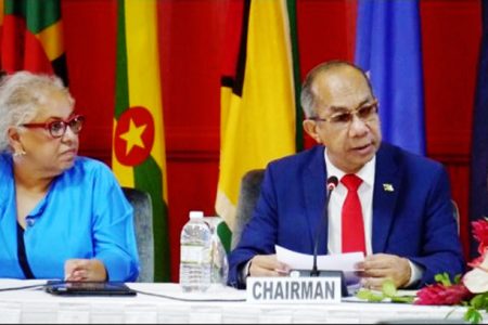 From left are Alison Drayton, Assistant Secretary-General, Human and Social Development and Jamaica’s Deputy Prime Minister Horace Chang (CARICOM photo)
