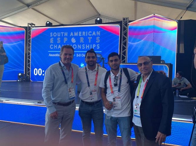 From left Pan American Sports President,Neeivin Illic, Hemchandra Persaud, Shoaib Juman-Yassin (Manager) and K.A. Juman-Yassin (President of the Guyana Olympic Association)