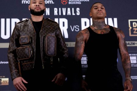 FLASHBACK! Chris Eubank Jr., and Conor Benn pose for a picture during the press conference Action Images via Reuters/Andrew Couldridge/File Photo