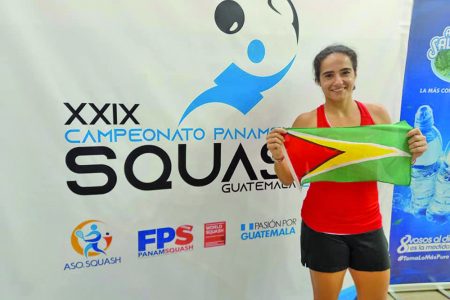 
FLASHBACK! Nicolette Fernandes proudly displaying the Guyana flag after winning the gold medal at the Pan American Games held earlier this year in Guatemala.
