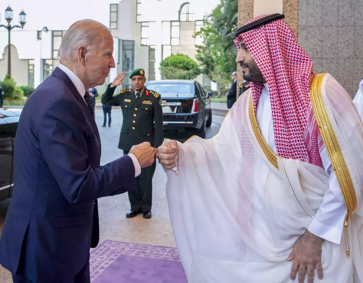 Saudi Crown Prince Mohammed bin Salman greets President Joe Biden with a fist bu ..Read more at:
https://energy.economictimes.indiatimes.com/news/oil-and-gas/opec-oil-output-cut-shows-widening-rift-between-biden-and-saudi-royals/94733102