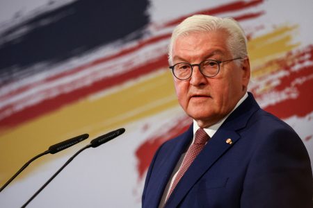 FILE PHOTO: German President Frank-Walter Steinmeier speaks at the German-Spanish Forum in Berlin, Germany, October 18, 2022. REUTERS/Christian Mang