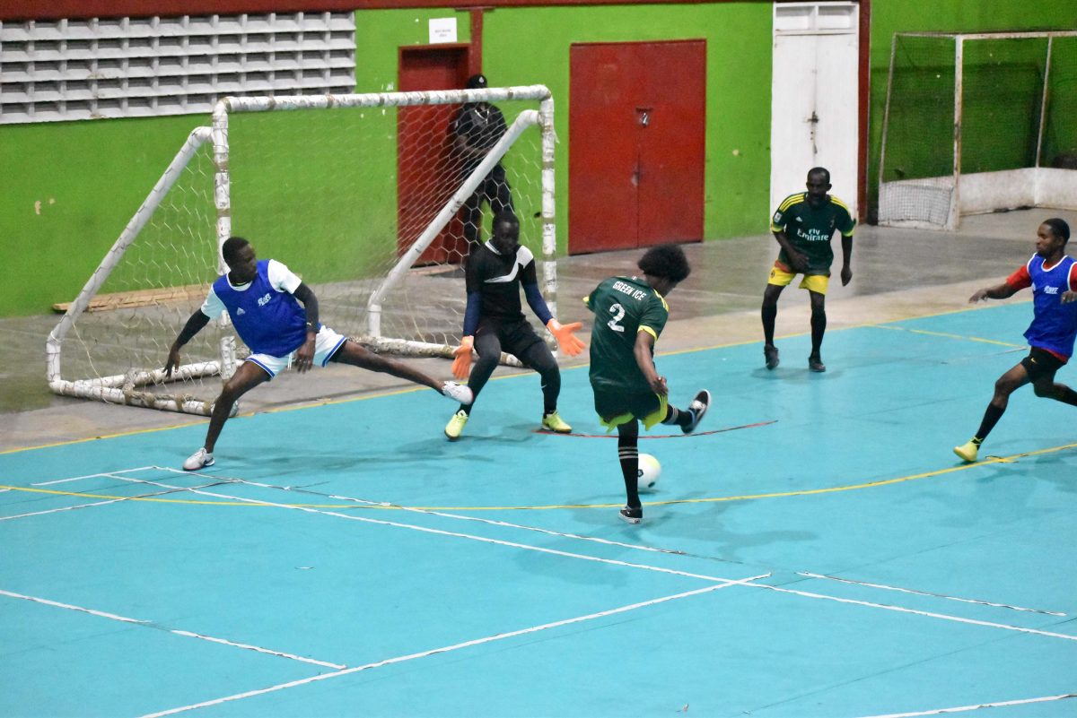 A scene from the opening night in the MVP Futsal Championship at the National Gymnasium, Mandela Avenue.
