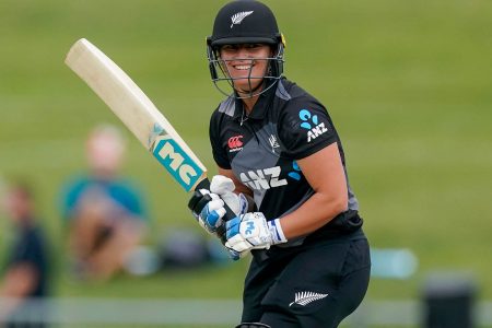 Maddy Green scored an unbeaten 49 to get New Zealand women over the line for a five wicket win against West Indies women and a 2-1 series leads. (Photo courtesy Twitter)