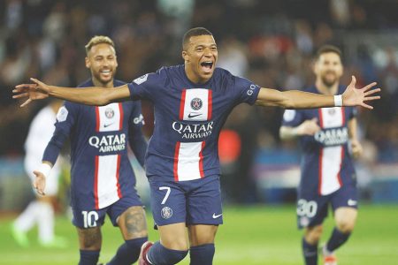 Paris St Germain’s Kylian Mbappe celebrates scoring their second goal REUTERS/Christian Hartmann.