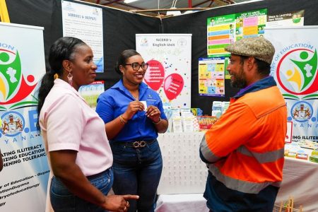 Berbice Expo 2022 was launched yesterday at the Albion Sports Complex, Corentyne, Berbice. This is a scene from the Ministry of Education’s booth. (Ministry of Education photo)