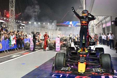 Red Bull’s Sergio Perez celebrates after winning the Singapore Grand Prix REUTERS/ Caroline Chia