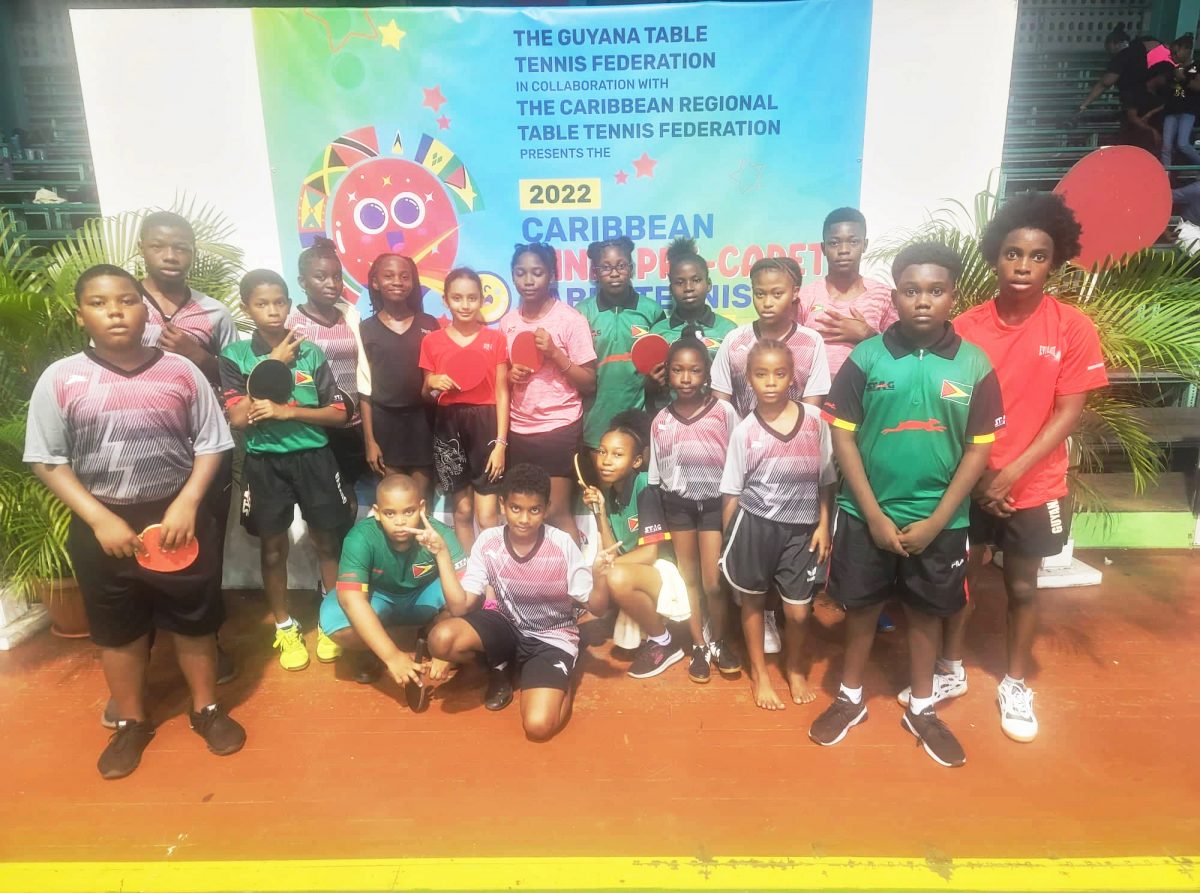 The various Guyana teams bask in the euphoria of the girls U13 triumph and the boys U13 silver medal finish. Inset Jasmine Billingy and Samara Sukhai.
