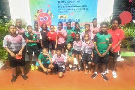 The various Guyana teams bask in the euphoria of the girls U13 triumph and the boys U13 silver medal finish. Inset Jasmine Billingy and Samara Sukhai.
