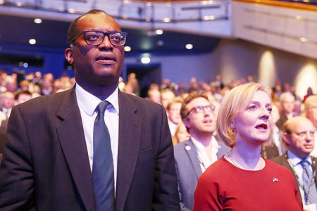 British Prime Minister Liz Truss and Chancellor of the Exchequer Kwasi Kwarteng attend the annual Conservative Party conference, in Birmingham, Britain, October 2, 2022. REUTERS/Hannah McKay