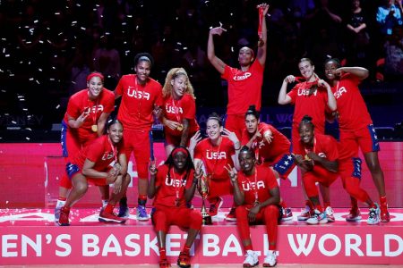  Sydney, AUS; Team USA cerebrates winning the gold medal after defeating China in the 2022 FIBA women’s basketball World Cup final at Sydney SuperDome. Mandatory Credit: Yukihito Taguchi-USA TODAY Sports