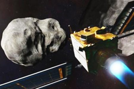 NASA’s Double Asteroid Redirection Test (DART) spacecraft prior to impact at the Didymos binary asteroid system showed in this undated illustration handout. NASA illustration/Johns Hopkins 
