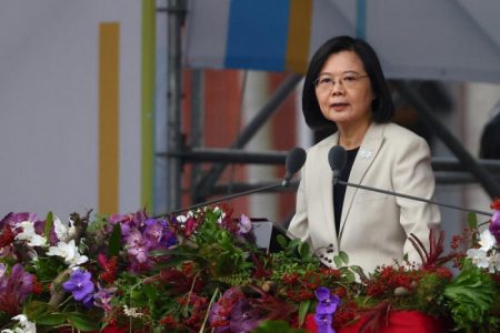 Taiwan President Tsai Ing-wen delivers her National Day speech in Taipei on Monday. (Photo: Reuters)