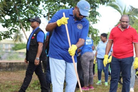 President, Irfaan Ali yesterday morning took part in the National Cleanup exercise in the city (Office of the President photo)