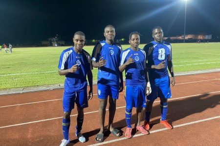 Pouderoyen scorers (from left) Dexroy Adams, Kenaz Stephens, Devin Gaskin and EJ Mars
