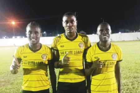 Western Tigers scorers (from left) Malachi Granum, Jermaine Beckles, and Eusi Phillips