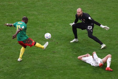 Cameroon’s Vincent Aboubakar scores their second goal REUTERS/Marko Djurica