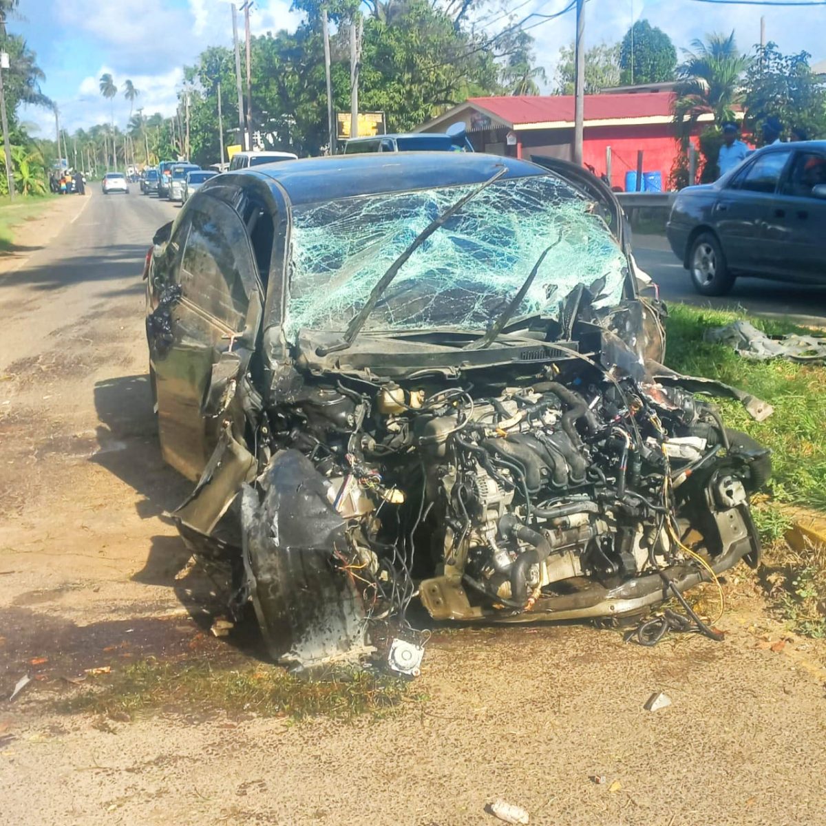 The mangled vehicle after the accident.