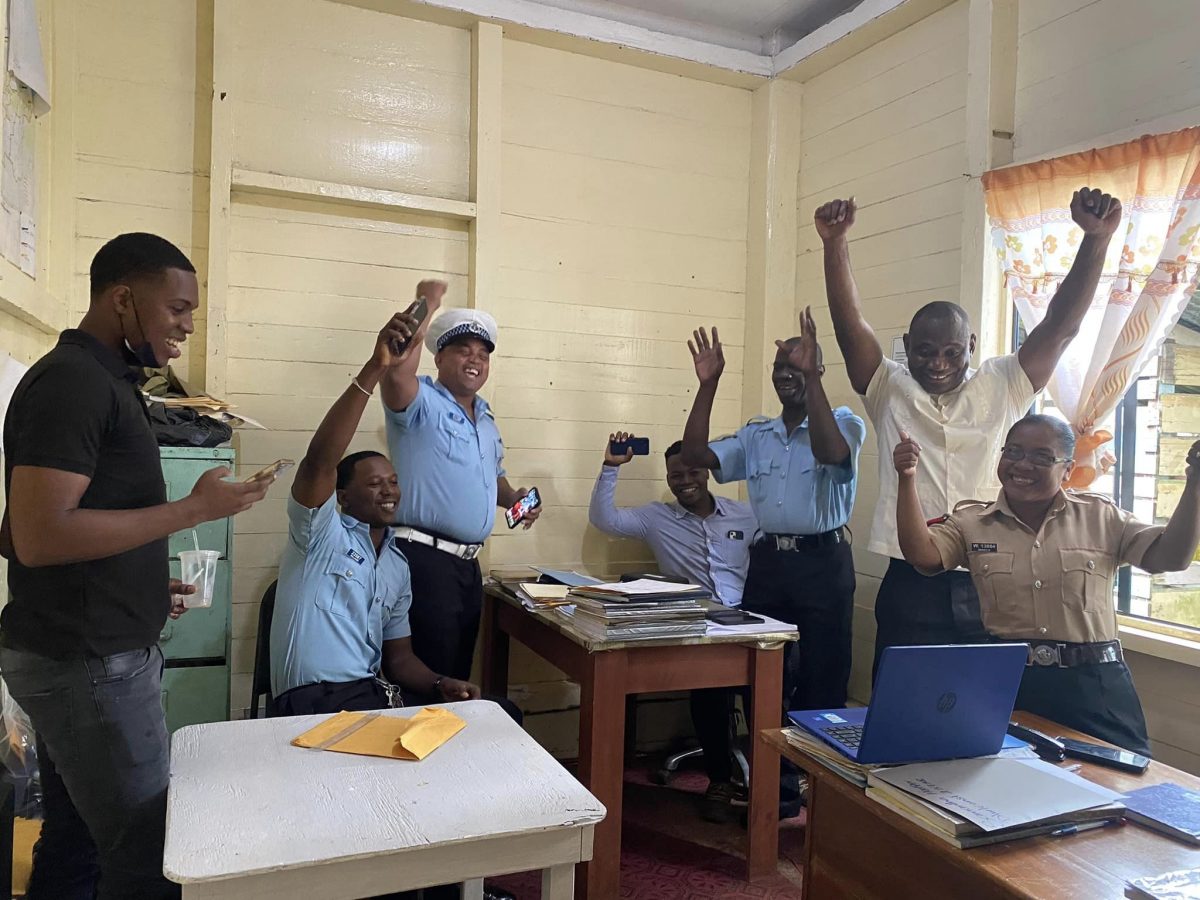 The Guyana Police Force posted photos of its members reacting to the President's announcement.