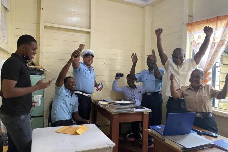 The Guyana Police Force posted photos of its members reacting to the President's announcement.