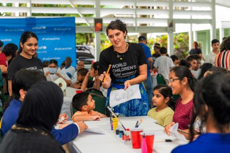 Children and UNICEF officials at the State House event (Office of the First Lady photo)