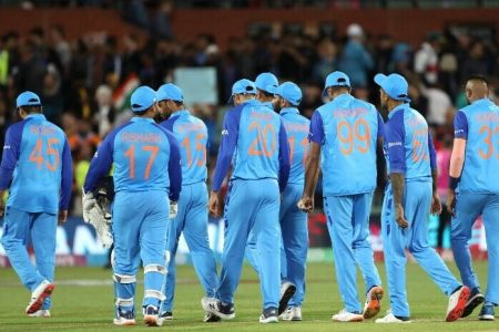 The Indian cricket team walk off following a defeat at the T20 World Cup. (Photo Reuters Twitter)
