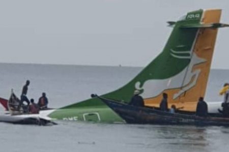 A domestic passenger plane plunged into Lake Victoria in Tanzania early on Sunday. — Photo courtesy: Nation Africa