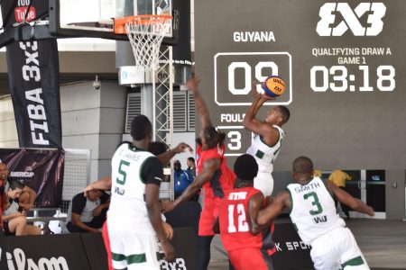 Scenes from the Guyana and Aruba clash in the men’s qualifying pool of the FIBA 3x3 AmeriCup Championship