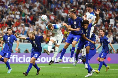 England’s Harry Kane heads at goal REUTERS/Kai Pfaffenbach.
