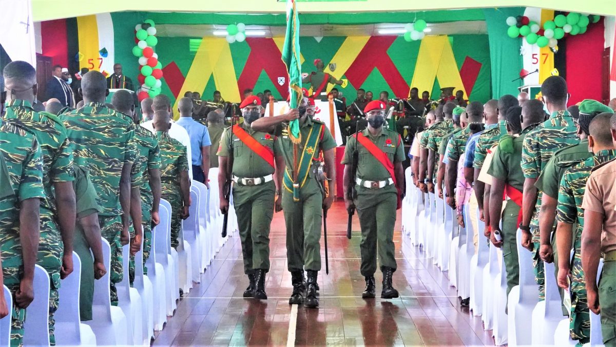 Tuesday marked 57 years since the Guyana Defence Force (GDF) was established, a mere six months before the country’s Independence. To commemorate the day, the traditional thanksgiving service was held in the Auditorium, Base Camp Ayanganna. (GDF photo)
