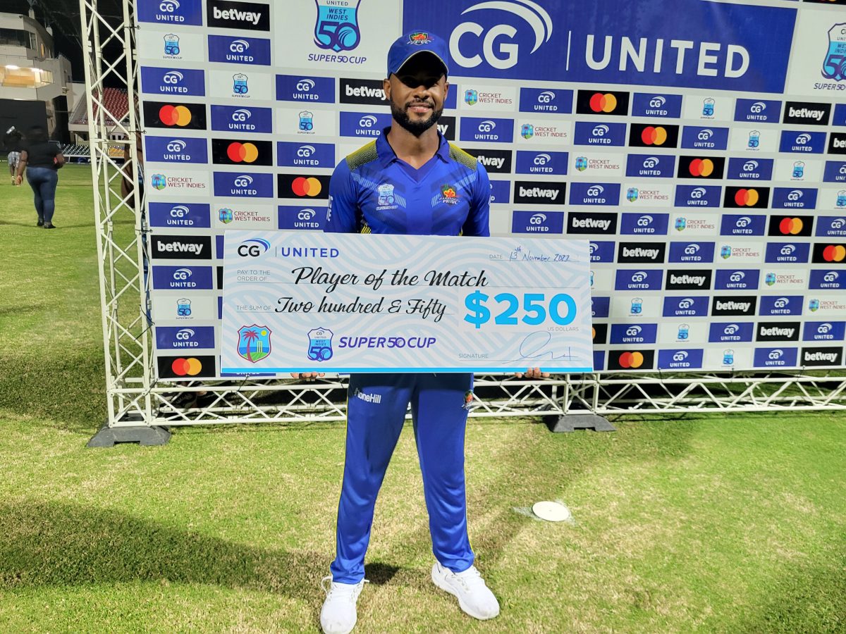 Barbados Pride captain Shai Hope was named Man of the Match.